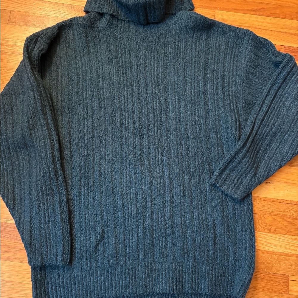 NWT Small Cabi Tryst Pullover Teal Green Open Back Turtleneck Sweater